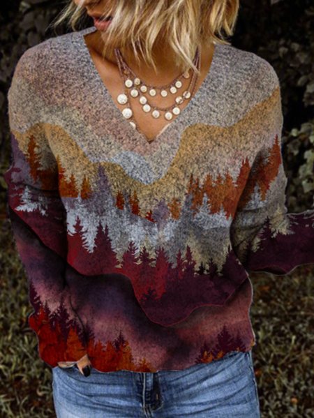 

V Neck Cotton Sweater, As picture, Sweaters