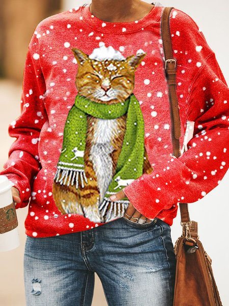 

Casual Long Sleeve Printed Cartoon Sweatshirts, Red, Sweatshirts & Hoodies
