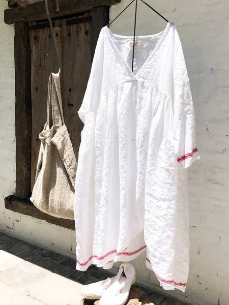 

Shift Casual Half Sleeve Linen Weaving Dress, White, Casual Dresses