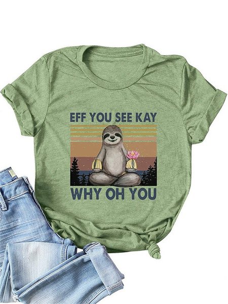 

EFF YOU SEE KAY Sloth Graphic Tee, Army green, T-shirts