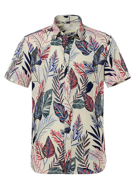 

Men's Shirt Collar Cotton Leaves Shirts, Pink, Men