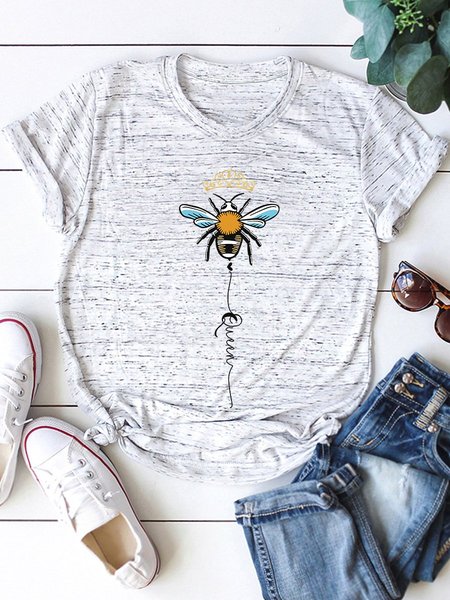 

Bee Graphic Short-Sleeved Tee, White-gray, T-shirts