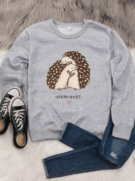 

Round Neck Hedgehog Graphic Sweatshirt, Gray, Hoodies&Sweatshirts