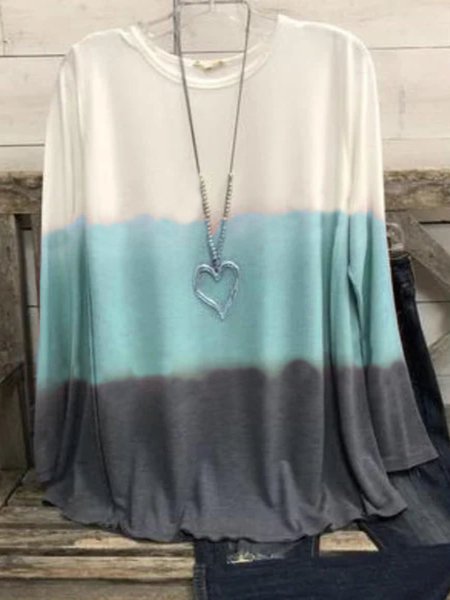 

Multicolor Color-Block Long Sleeve Crew Neck Casual Shirts & Tops, Blue, Tops