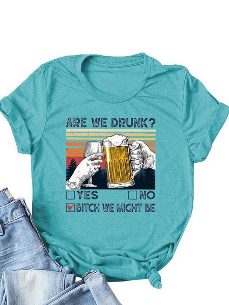 

Short Sleeve Casual Cotton-Blend T-shirt, Blue, T-shirts