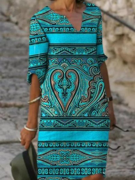 

Paisley Elegant Half Sleeve Weaving Dress, Blue, Boho dresses
