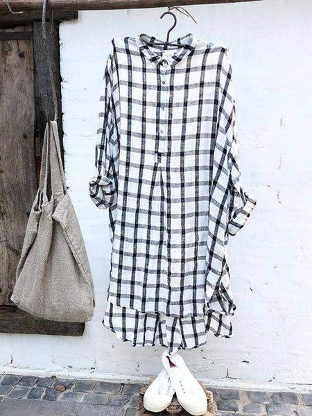 

Casual Shawl Collar Linen Weaving Dress, Black, Dresses