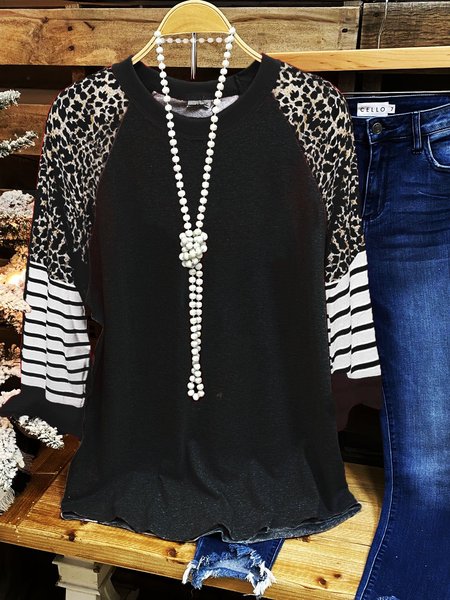 

Long Sleeve Leopard Shirts & Tops, Black-grey, Tees & T-shirts