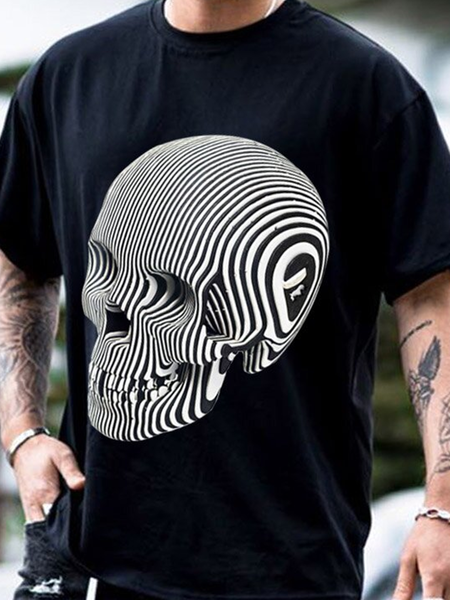 

Skull Vintage Cotton-Blend Men's Fashion Print Tee, Black, Men's t-shirts