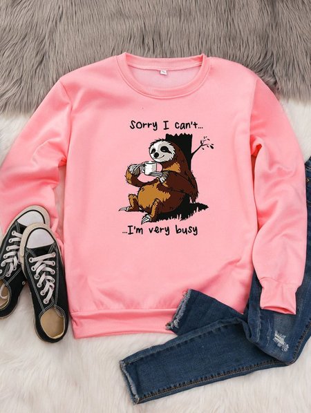 

Lazy Sloth Cartoon Graphic Sweatshirt, Pink, Hoodies&Sweatshirts