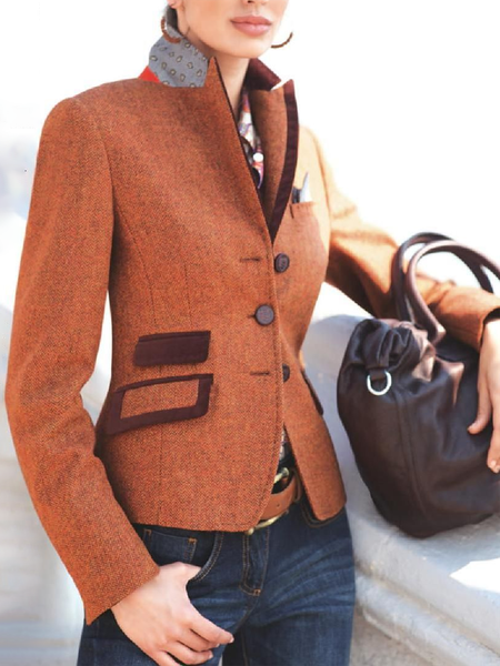 

Lapel Plain Paneled Long Sleeve Fleece Coat, Orange, Jackets