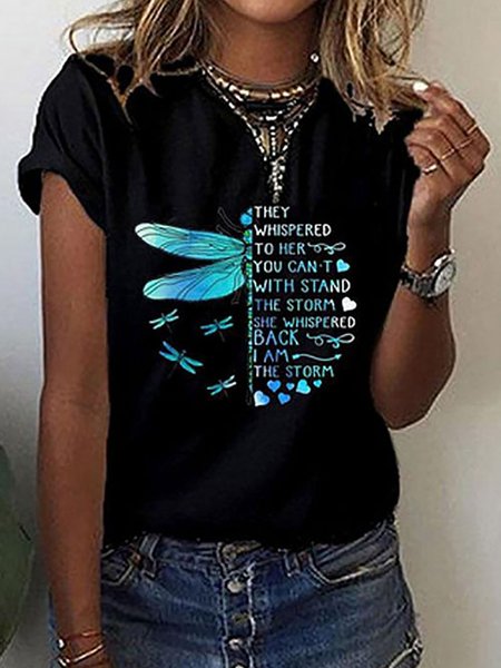 

Animal Letter Printed Casual Round Neck Short Sleeve T-Shirts, Black, T-Shirts