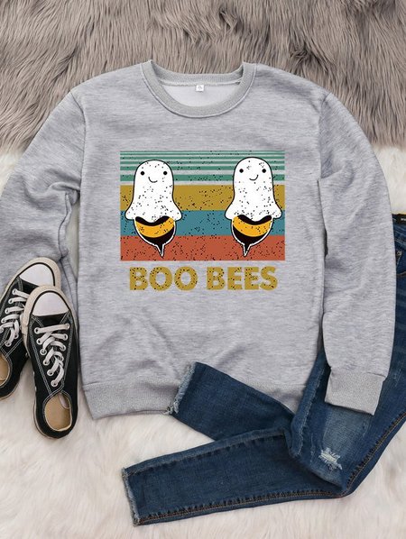 

Boo Bees Graphic Round Collar Sweatshirt, Gray, Hoodies&Sweatshirts