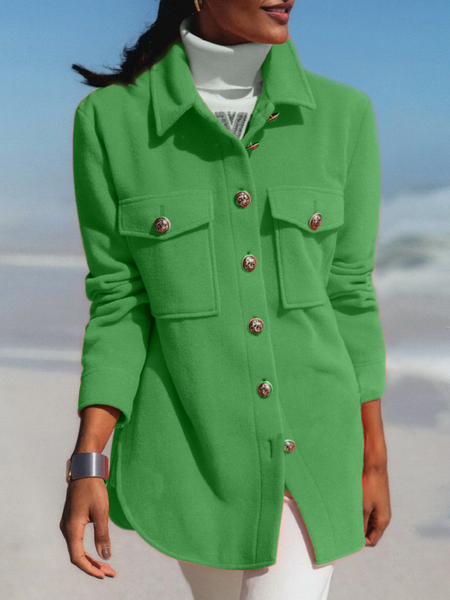 

Short Sleeve Plain Casual Fleece Coat, Green, Coats