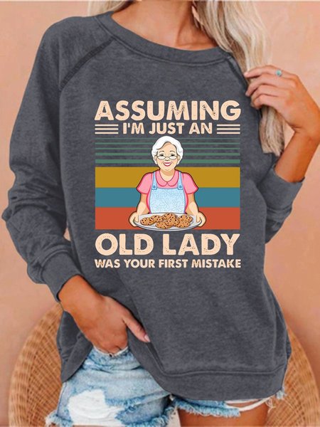 

Assuming I'm Just An Old Lady Was Your First Mistake Raglan Long Sleeve Top, Deep gray, Hoodies&Sweatshirts