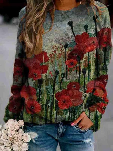 

Printed Cotton-Blend Long Sleeve Casual Sweatshirts & Hoodies, Multicolor, Sweatshirts & Hoodies