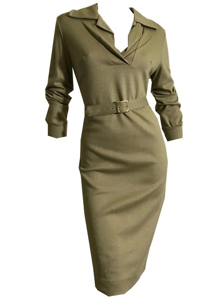 

Cotton Long Sleeve Holiday Plain Weaving Dress, Green, Dresses