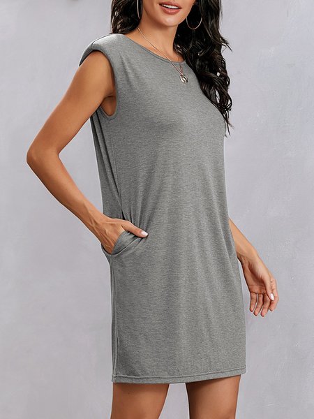 

Crew Neck Casual Short Sleeve Mini Dress, Light gray, Dresses