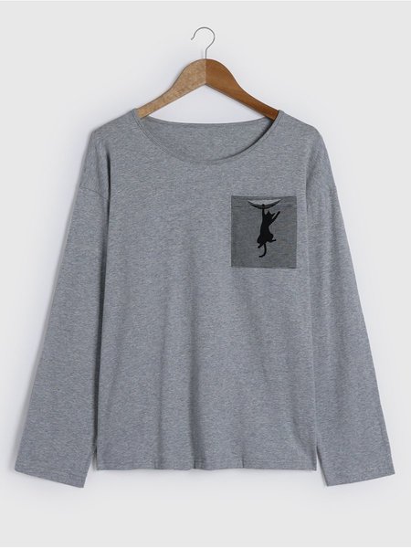 

Pocket Cat Graphic T-Shirt, Gray, Hoodies&Sweatshirts