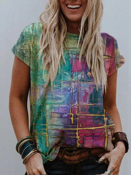 

Short Sleeve Shift Tops, Multicolor, Printed T-shirts