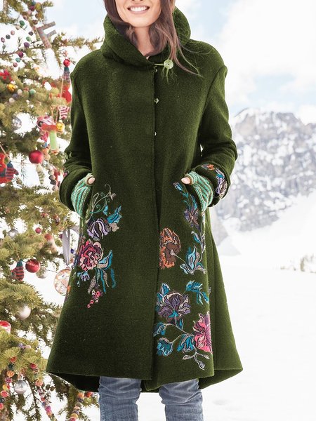 

Casual Cotton-Blend Long Sleeve Jacket, Green, Coats