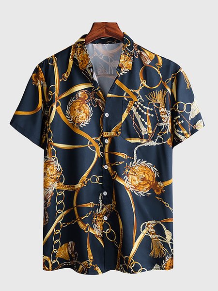 

Men's Printed Shirt Collar Shirts, Black, Men