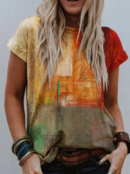 

Top Maniche Corte Casuale, Marrone chiaro, T-Shirts