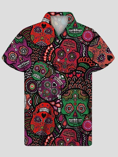 

Men's Shirt Collar Skull Shirts, Red, Men's Floral shirt