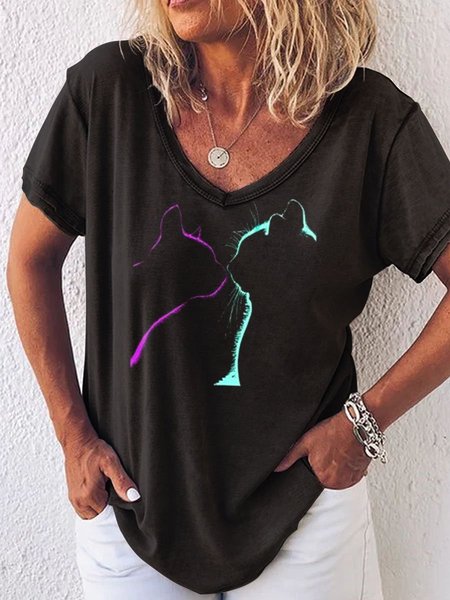 

Cat Fashion Print Tee, Black, T-shirts