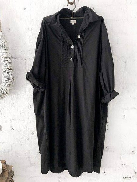 

Abito Dritto Maniche Lunghe Lino Collo a Scialle, Nero, Casual Dresses