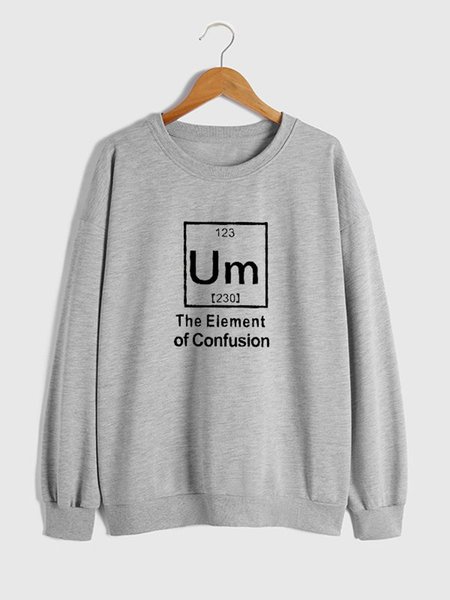 Letter Graphic Round Collar Sweatshirt, Gray, Hoodies&Sweatshirts