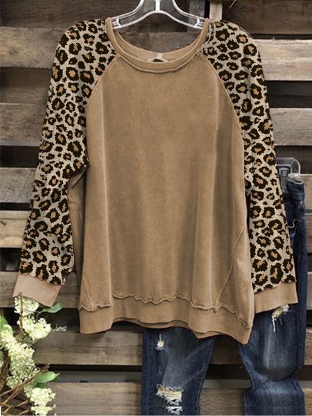

Long Sleeve Vintage Round Neck Cotton-Blend Tops, Khaki, Hoodies & Sweatshirts