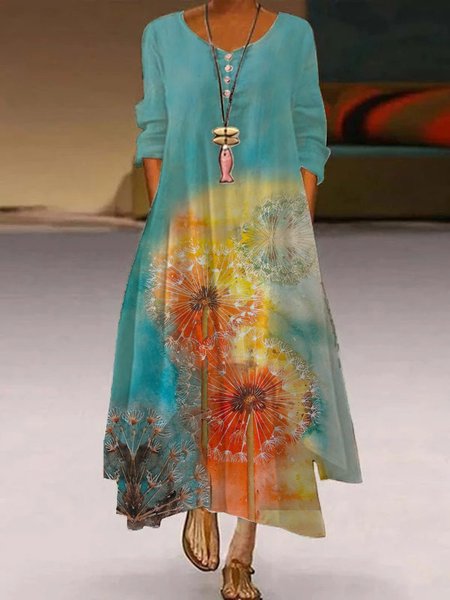 

Casual Long Sleeve Dandelion Maxi Dresses, Blue, Dresses