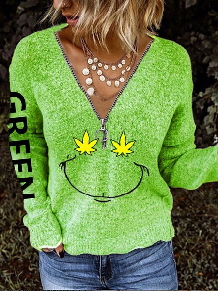 

Top a Maglia Lettera Maniche Lunghe, Verde1, Knitwear