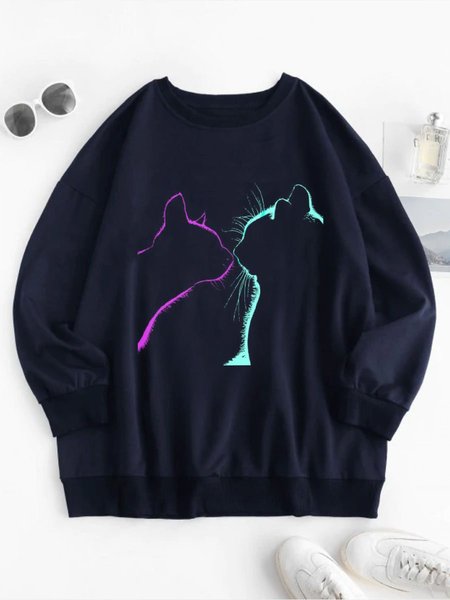 

Cat fashion print long sleeve Sweatshirt, Black, Hoodies&Sweatshirts