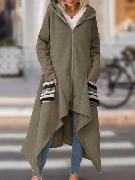 

Draped Holiday Long Sleeve Stripes Fleece Coat, Brown, Coats