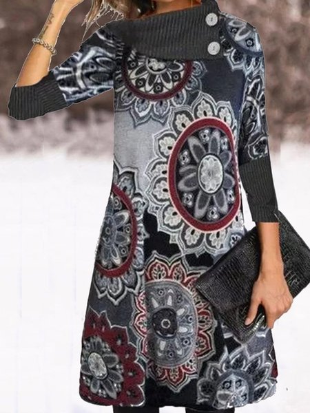 

Shawl Collar Vintage Buttoned Knitting Dress, Red, Dresses