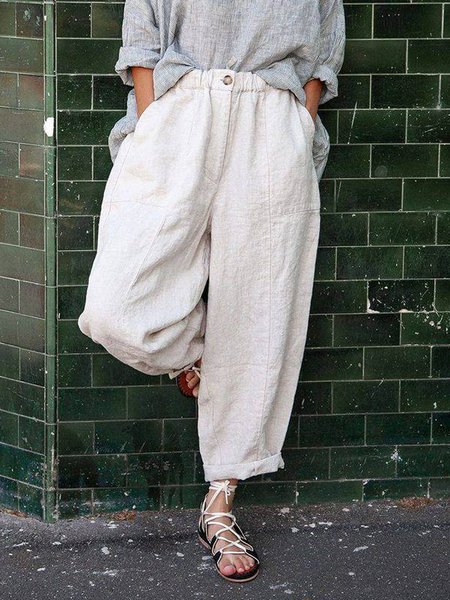 

Linen Basis Casual Pants, Beige, Pants