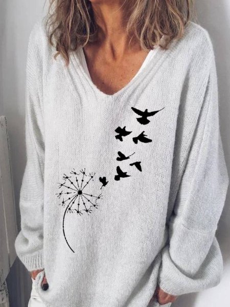

Casual Long Sleeve V Neck Tops, Light gray, Sweaters & Cardigans