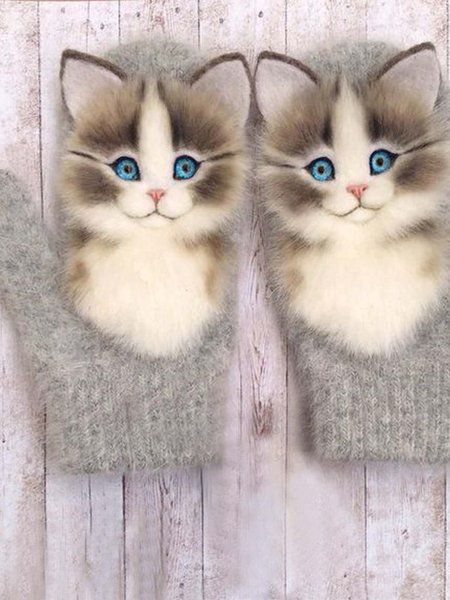 

Guanti Stampato Casuale Inverno Arancia Poliestere, Grigio, Scarves&Gloves