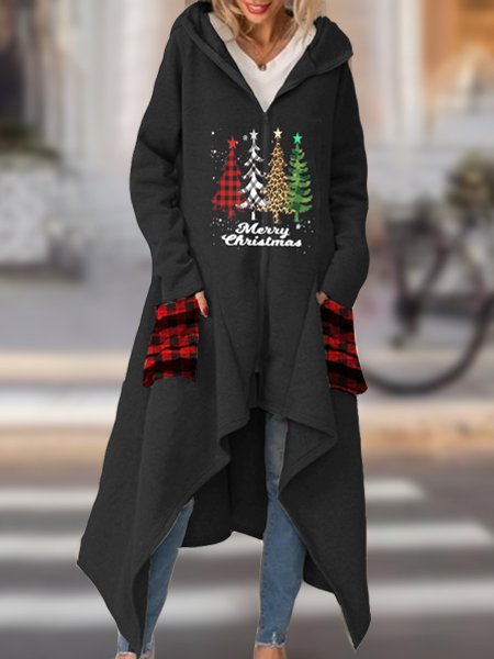 

Hoodie Long Sleeve Cotton-Blend Fleece Coat, Black, Coats