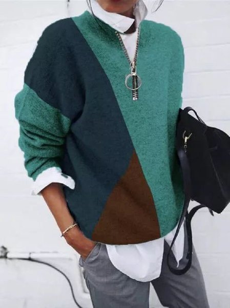 

Knitted Patchwork Casual Tops, Blue, Tops