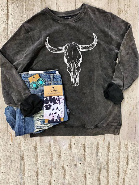 Crew Neck Long Sleeve Sweatshirt, Black, Hoodies & Sweatshirts