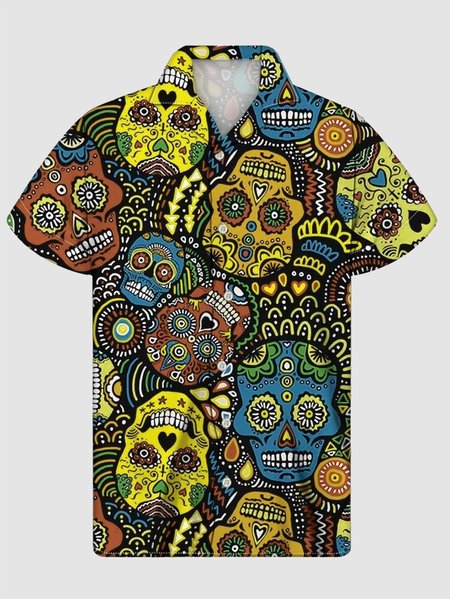 

Men's Basic Printed Shirt Collar Shirts, Yellow, Men's Floral shirt