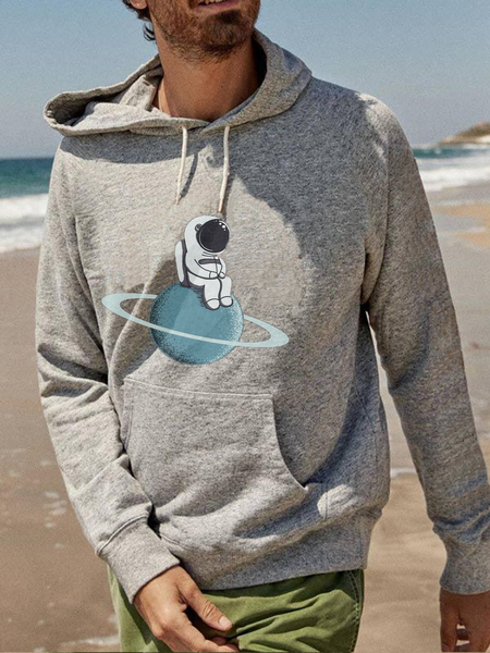 

Gray Hoodie Casual Plain Men's Fashion Print Sweatshirt, Men