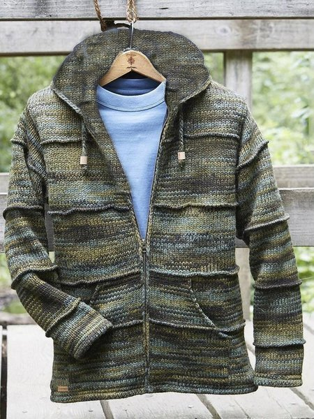 Green Cotton Casual Hoodie Sweater, Men's Sweater