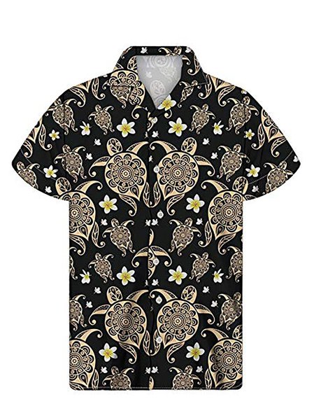 

Men's Printed Floral Lapel Shirts, Black, Blouses&Shirts