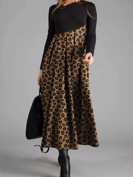 

A-Line V Neck Color-Block Long Sleeve Dresses, Khaki, Dresses