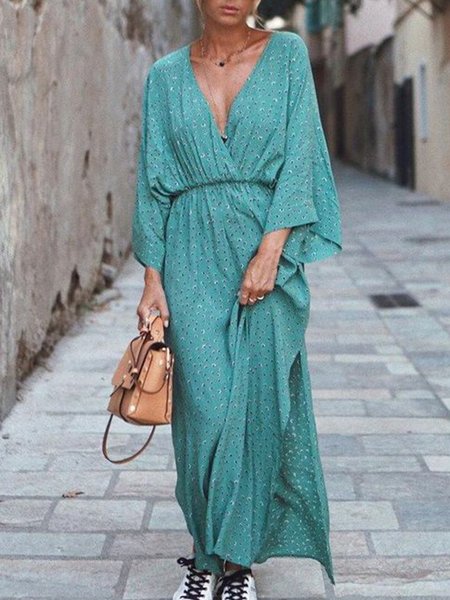 

Holiday Half Sleeve Maxi Dress, Green, Maxi Dresses