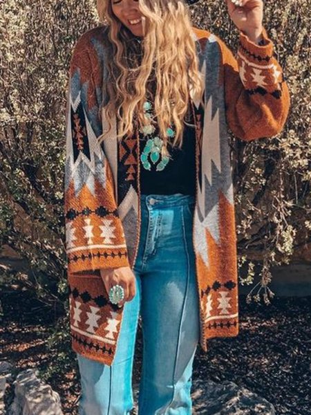 

Long Sleeve Fleece Coat, Brown, Cardigans